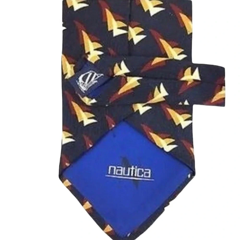 Nautica Necktie Classic Wide Tie Navy Multicolor Woven Geometric Business Formal